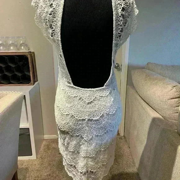 Free People Intimately White Lace Daydreamer Open Back Mini Dress Size S - Picture 3 of 4